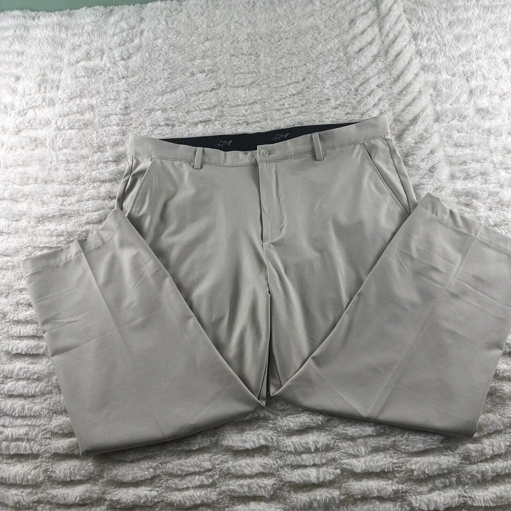 Greg Norman Pants Mens 38X30 Beige‎ Chino Golf Stretch Flat Front Straight Logo